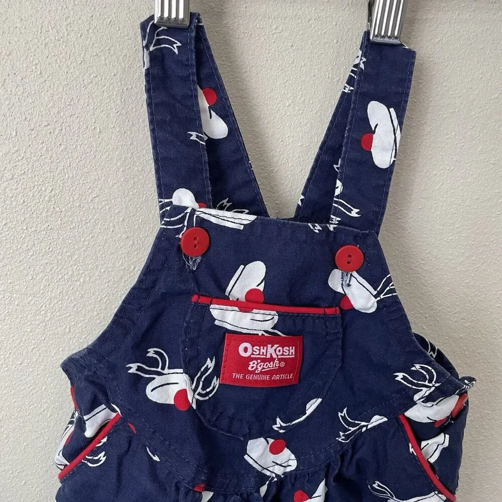 Vintage Oshkosh B'Gosh Beret Hat Baby Overalls Made USA Size 12 Months Vestbak